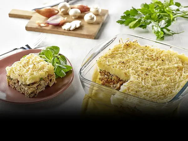 Hachis parmentier au seitan fumé
